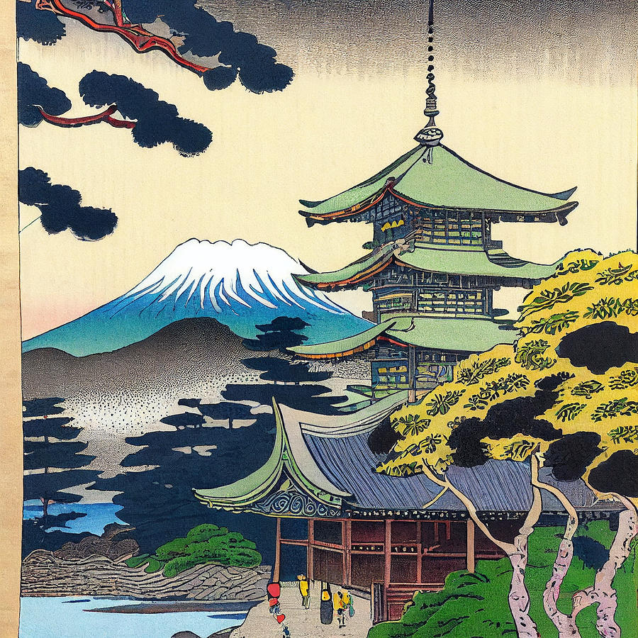 Fantasy Digital Art - Japanese  Landcape    intricate  zen  art  Ukiyo  e  ja  by Asar Studios #22 by Celestial Images