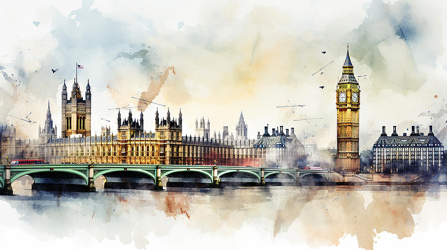 London Skyline Watercolour #23 Mixed Media