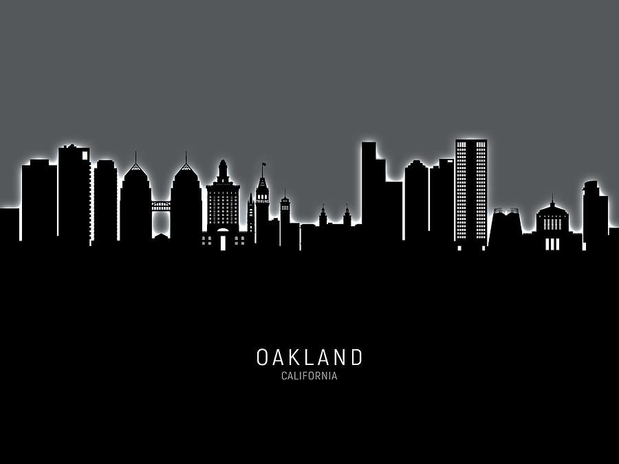 Oakland Digital Art - Oakland California Skyline #22 by Michael Tompsett