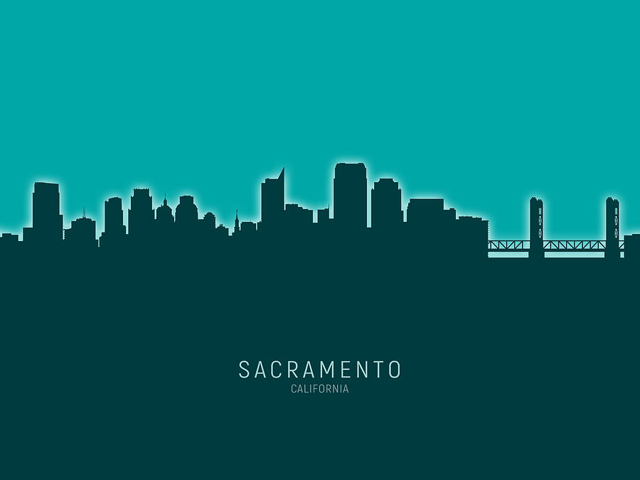 Sacramento Digital Art - Sacramento California Skyline #22 by Michael Tompsett