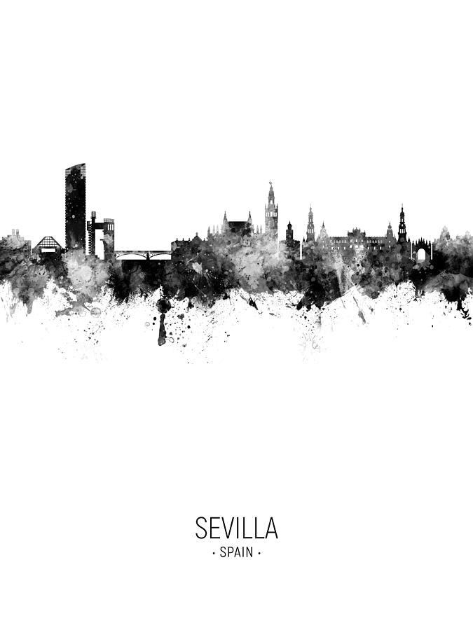 Skyline Digital Art - Sevilla Spain Skyline #22 by Michael Tompsett