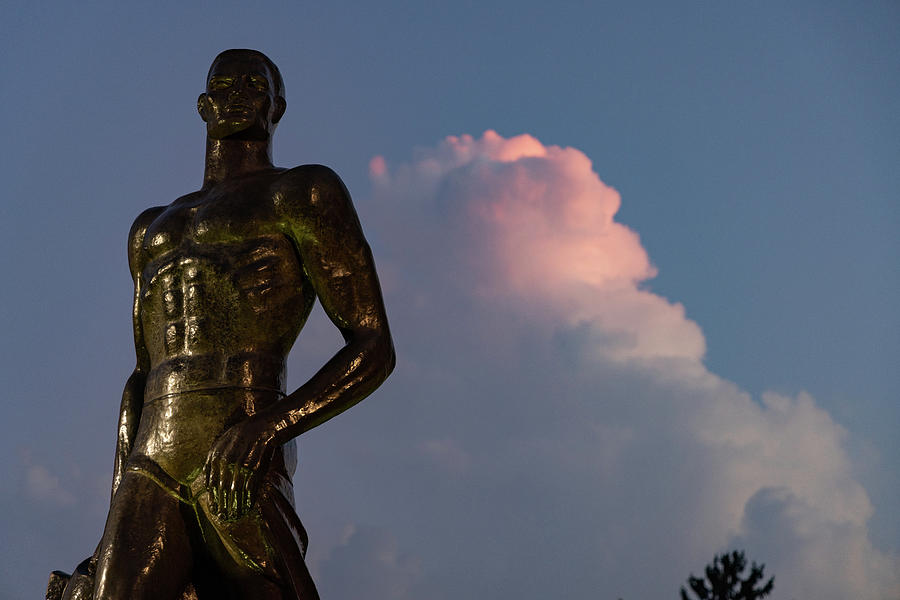 Spartan statue at night on the campus of Michigan State University in East Lansing Michigan #22 Photograph by Eldon McGraw