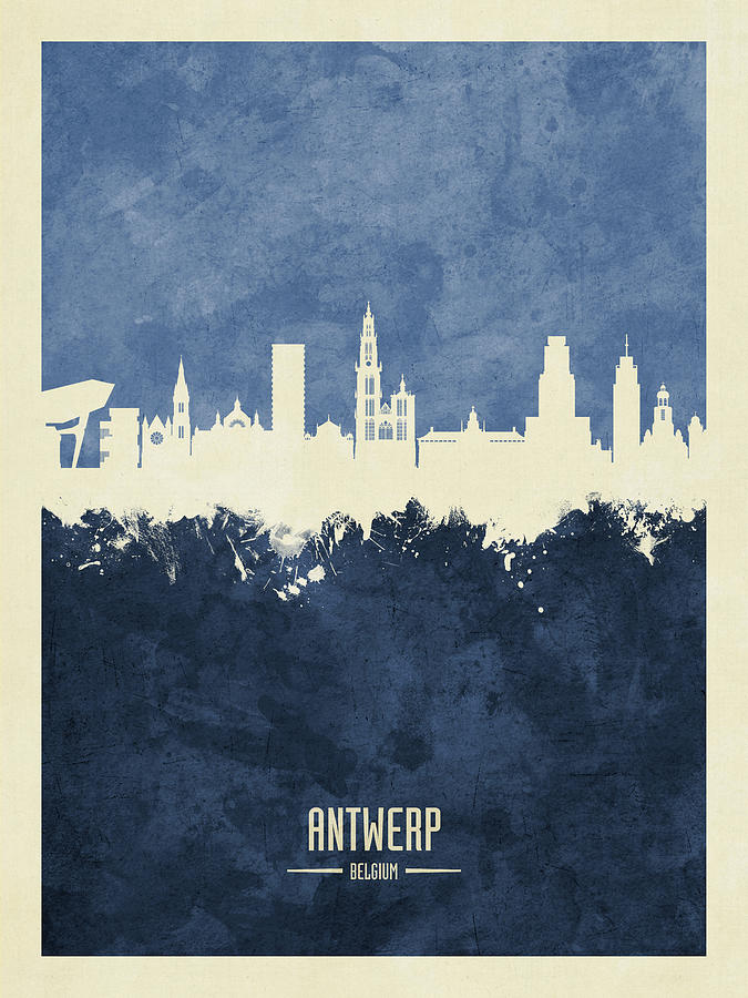 Skyline Digital Art - Antwerp Belgium Skyline #23 by Michael Tompsett