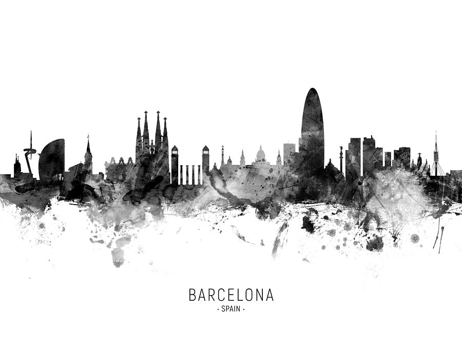 Barcelona Digital Art - Barcelona Spain Skyline #23 by Michael Tompsett
