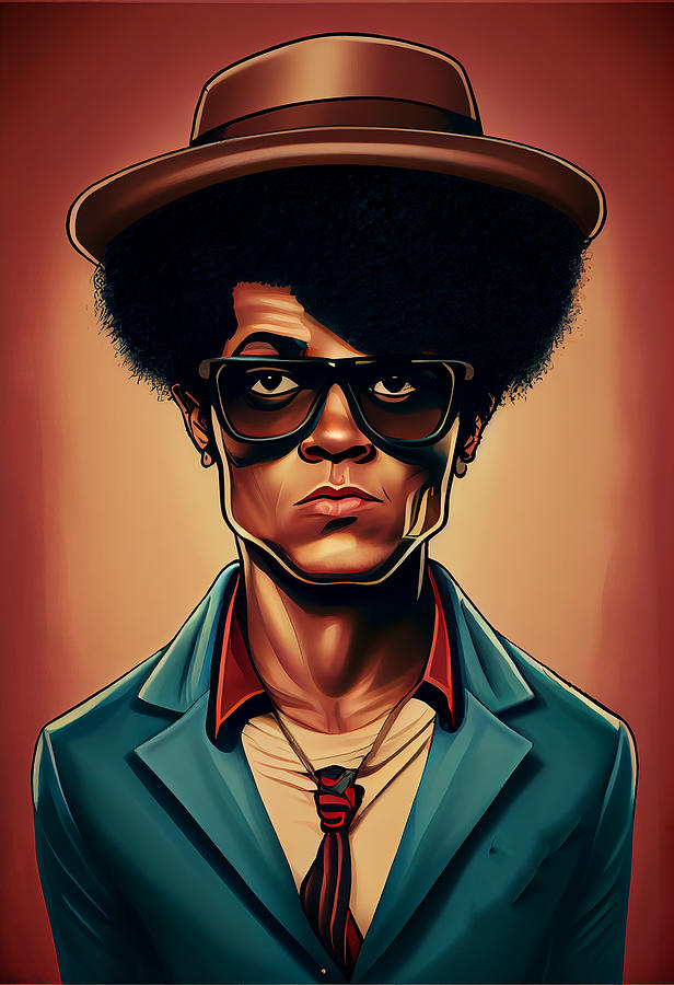 Bruno Mars Caricature Mixed Media by Stephen Smith Galleries - Pixels