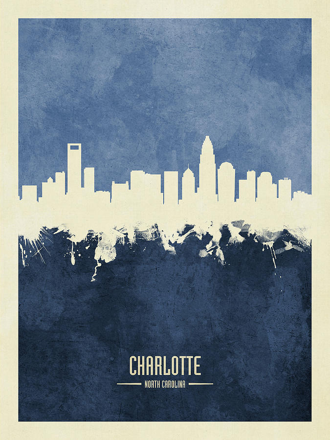 Charlotte Digital Art - Charlotte North Carolina Skyline #23 by Michael Tompsett