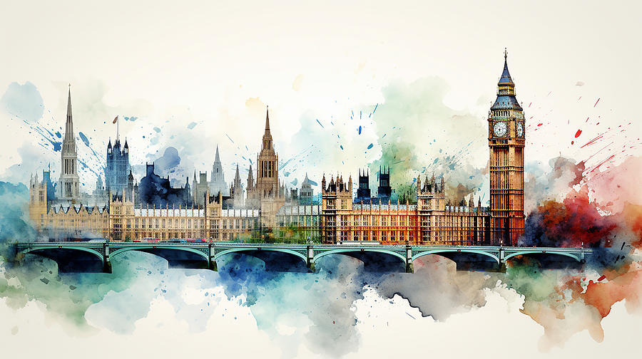 London Skyline Watercolour #24 Mixed Media