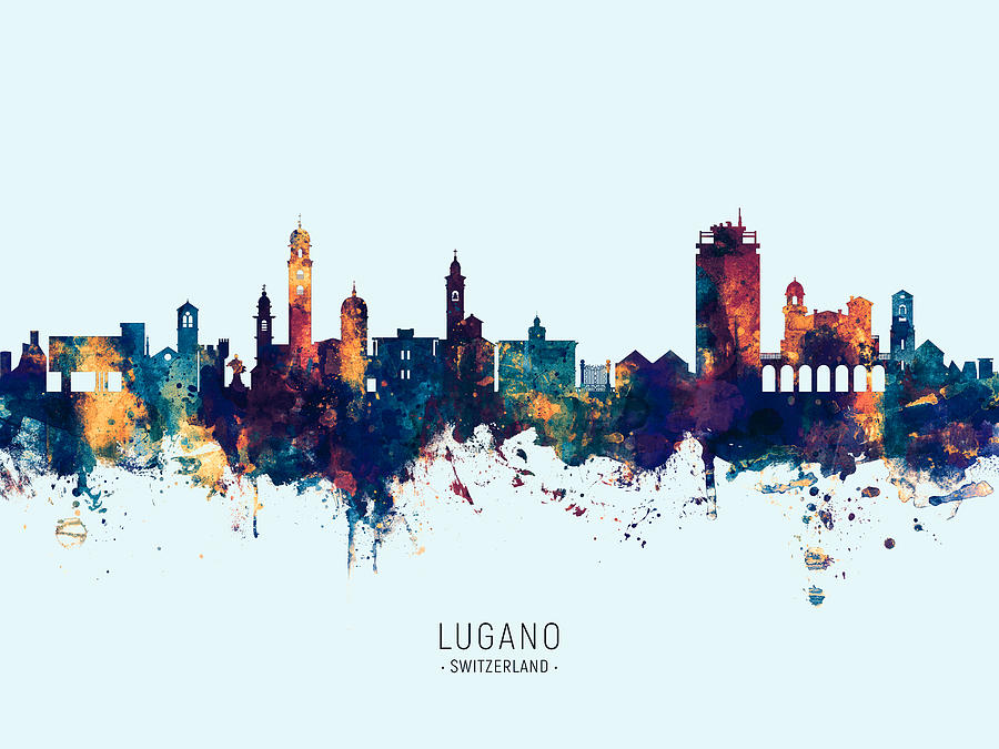 Lugano Switzerland Skyline #23 Digital Art by Michael Tompsett