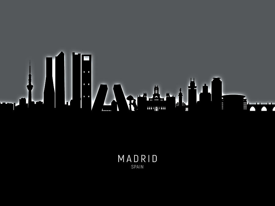 Skyline Digital Art - Madrid Spain Skyline #23 by Michael Tompsett