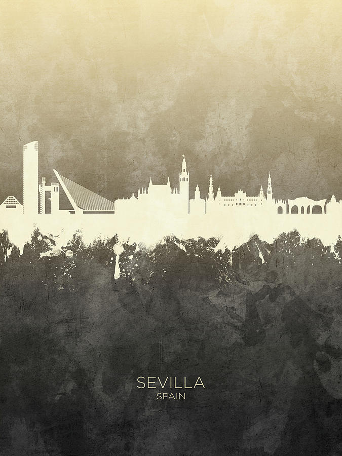 Skyline Digital Art - Sevilla Spain Skyline #23 by Michael Tompsett