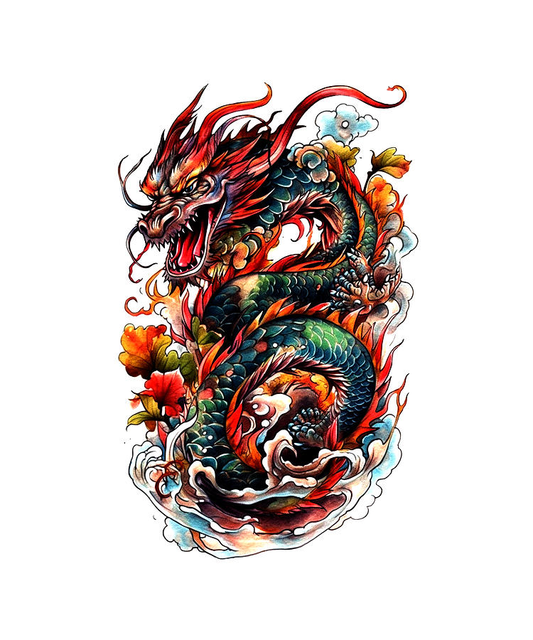 Tattoo Style Dragon #23 Mixed Media by World Art Collective