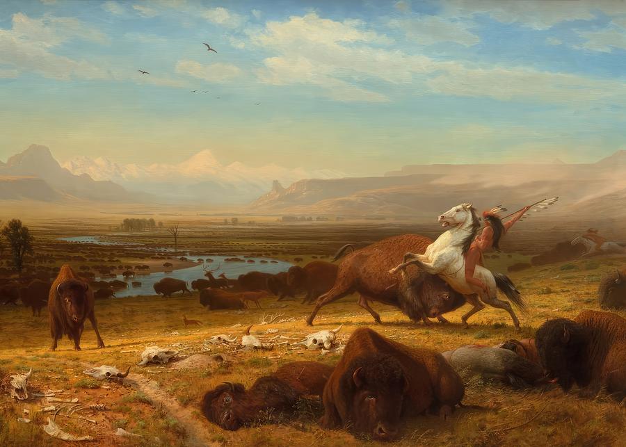 Albert Bierstadt  Painting - The Last Of The Buffalo by Albert Bierstadt by Mango Art