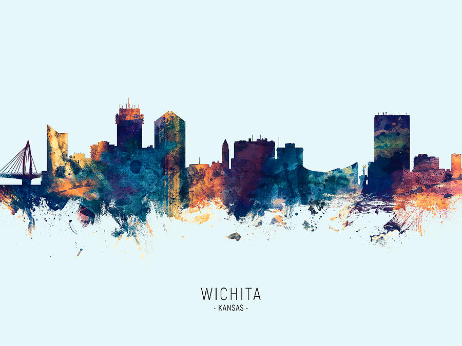 Wichita Digital Art - Wichita Kansas Skyline #23 by Michael Tompsett