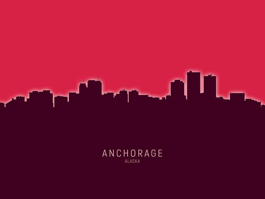 Anchorage Digital Art - Anchorage Alaska Skyline #24 by Michael Tompsett