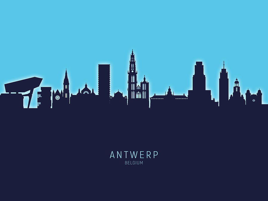 Skyline Digital Art - Antwerp Belgium Skyline #24 by Michael Tompsett