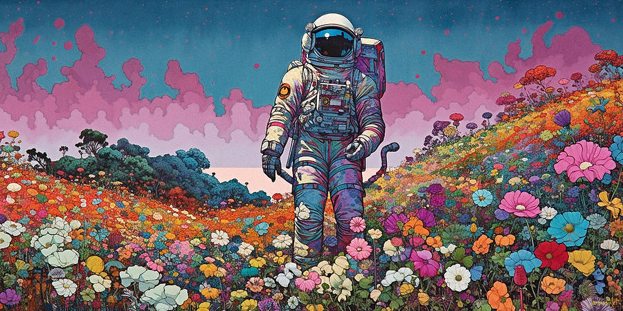 Astronaut in the flower field - Print Digital Art by SampadArt Gallery ...