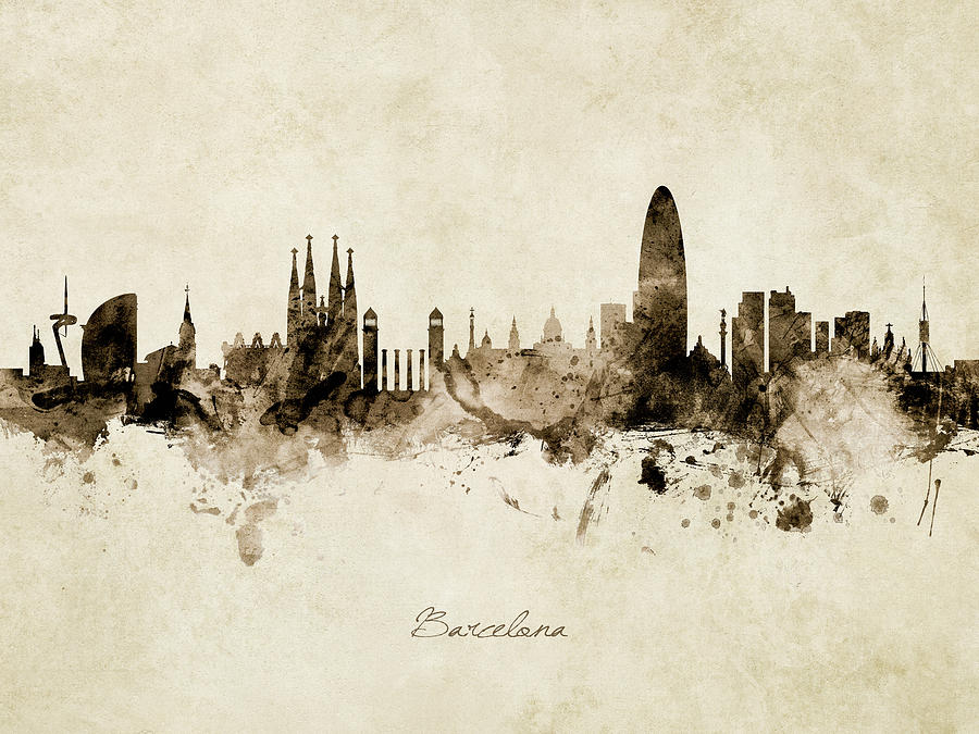 Barcelona Spain Skyline #24 Digital Art by Michael Tompsett