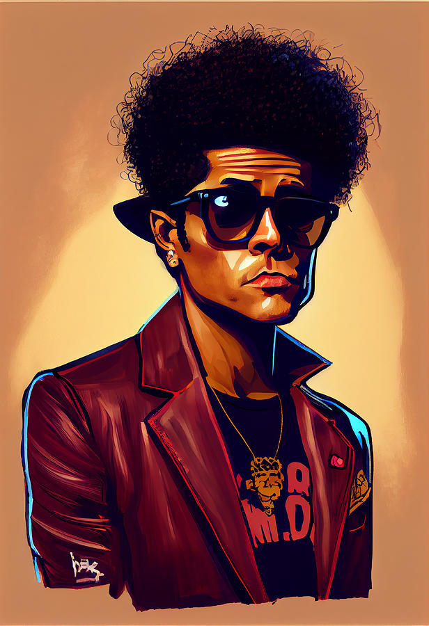 Bruno Mars Caricature Mixed Media by Stephen Smith Galleries - Pixels