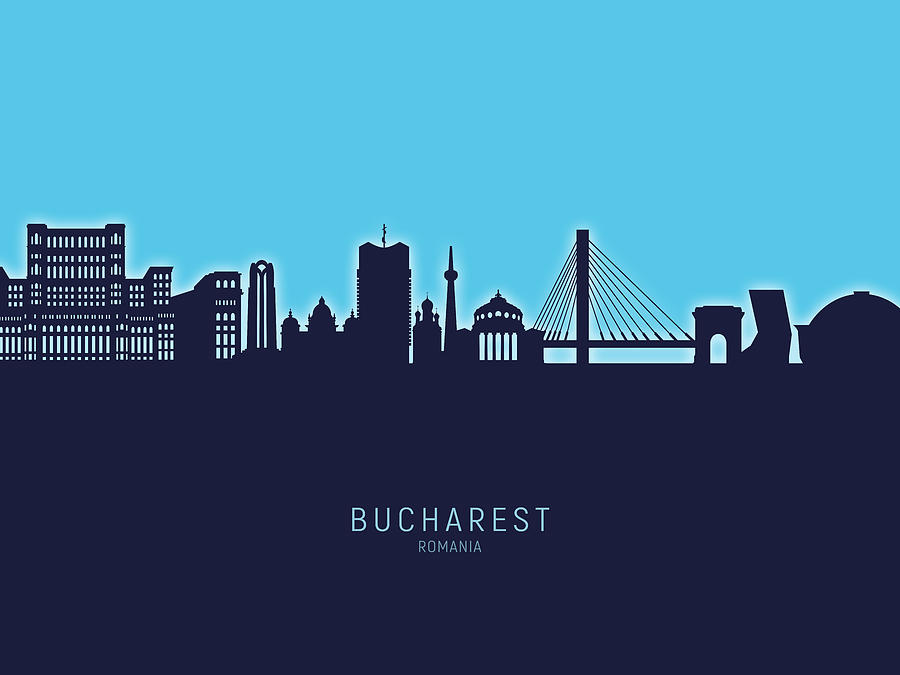 Skyline Digital Art - Bucharest Romania Skyline #24 by Michael Tompsett
