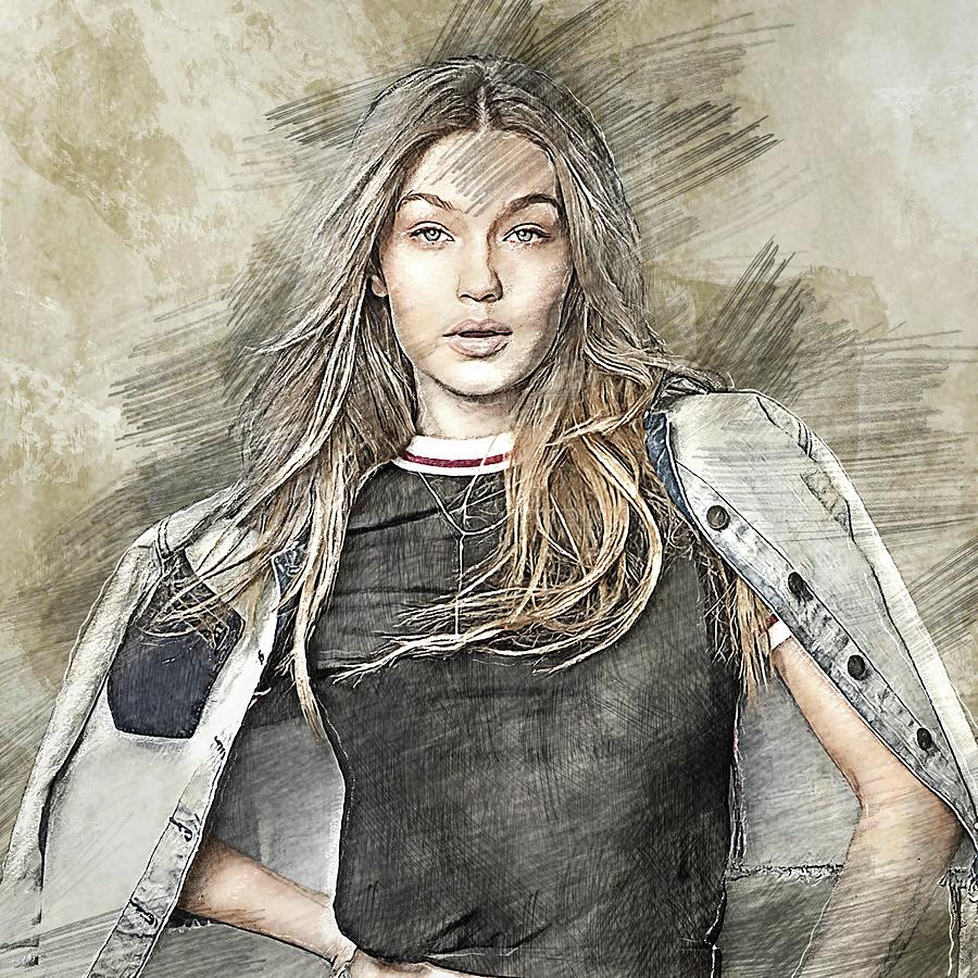 Celebrity Hadid Gigi Pencil Drawing Drawing by Bechtelar Natalia | Fine ...