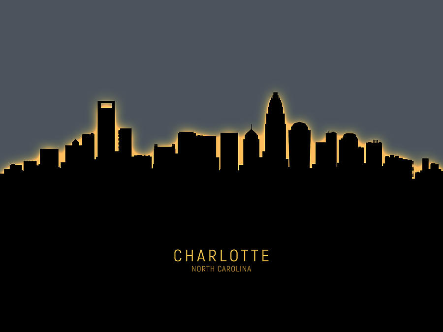 Charlotte Digital Art - Charlotte North Carolina Skyline #24 by Michael Tompsett
