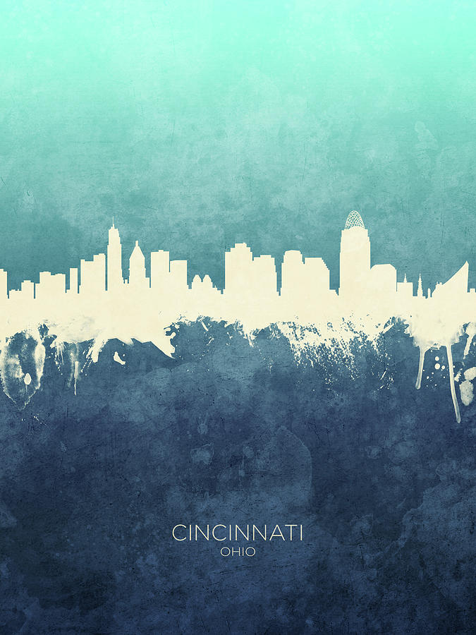 Cincinnati Digital Art - Cincinnati Ohio Skyline #24 by Michael Tompsett