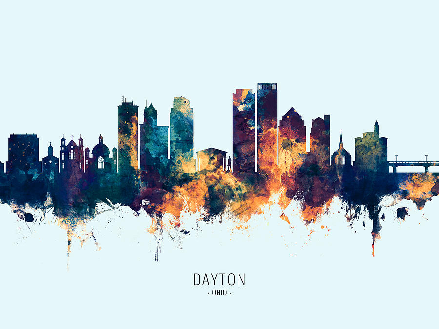 Skyline Digital Art - Dayton Ohio Skyline #24 by Michael Tompsett