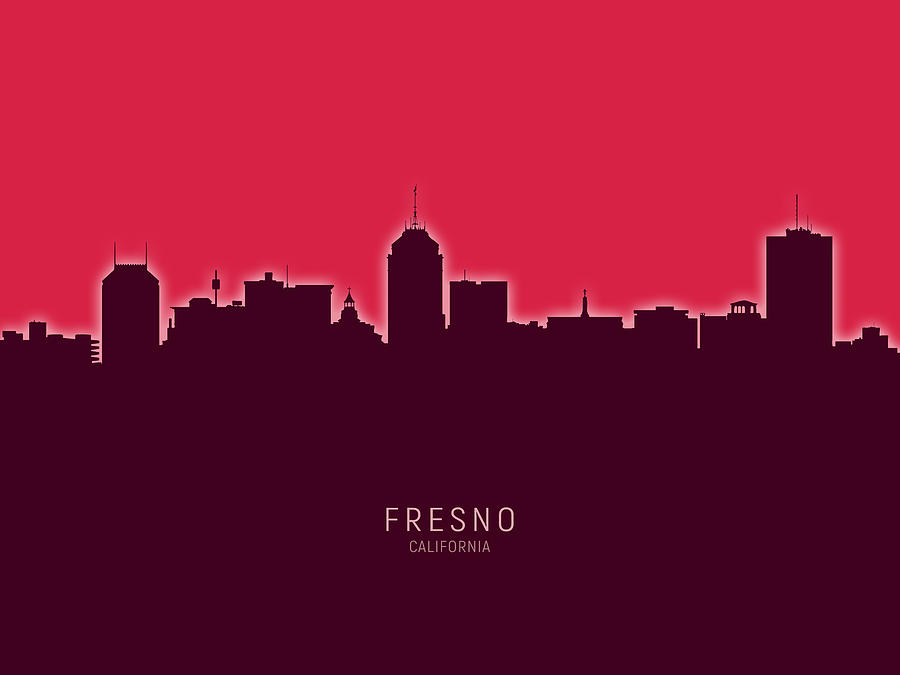 Fresno Digital Art - Fresno California Skyline #24 by Michael Tompsett