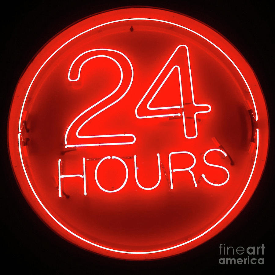 24 Hours Neon Sign Photograph by Edward Fielding