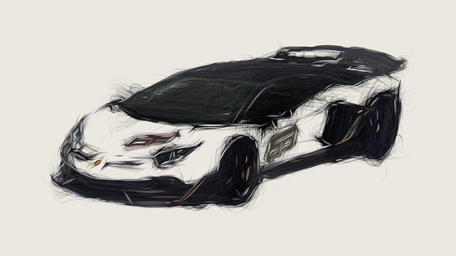 Lamborghini Aventador SVJ Car Drawing Digital Art by CarsToon Concept ...