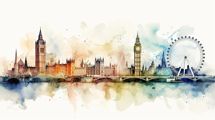 London Skyline Watercolour #25 Mixed Media