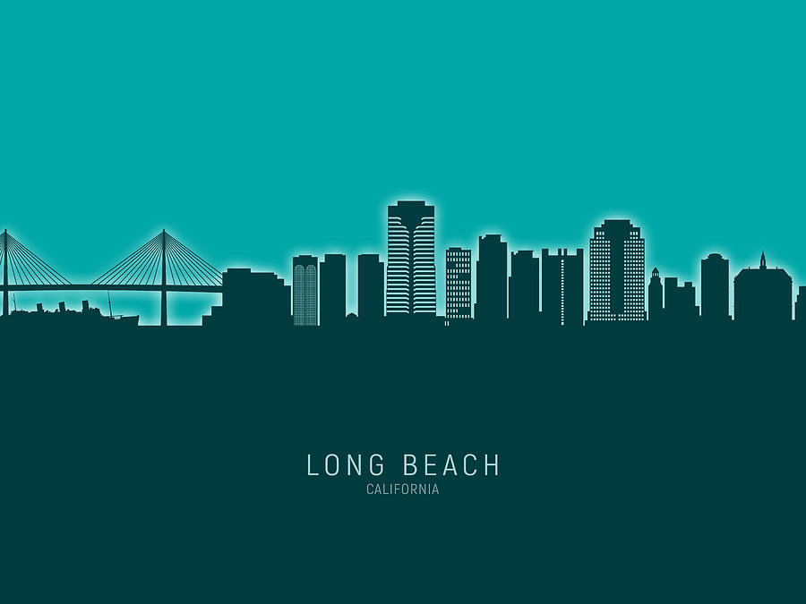 Long Beach Digital Art - Long Beach California Skyline #24 by Michael Tompsett