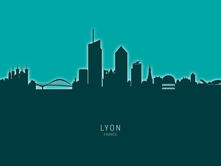 Skyline Digital Art - Lyon France Skyline #24 by Michael Tompsett