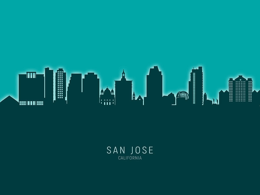 San Jose Digital Art - San Jose California Skyline #24 by Michael Tompsett