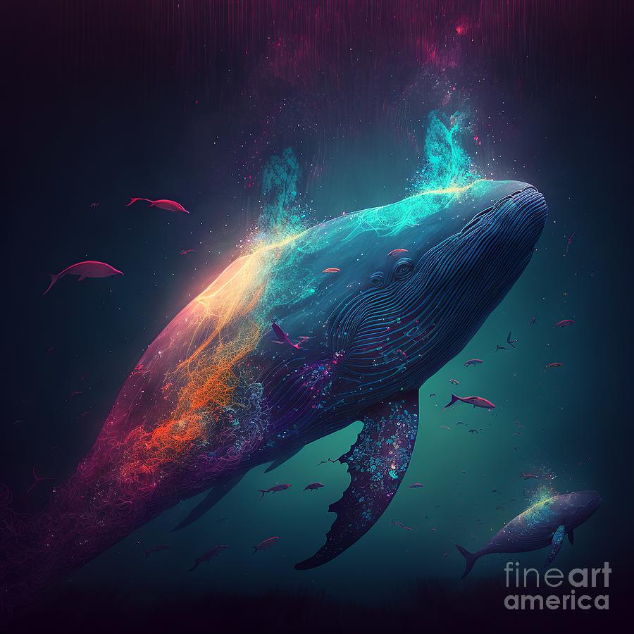 Whales Particle Colorful Deep Digital Art by Somsong Artist - Fine Art ...