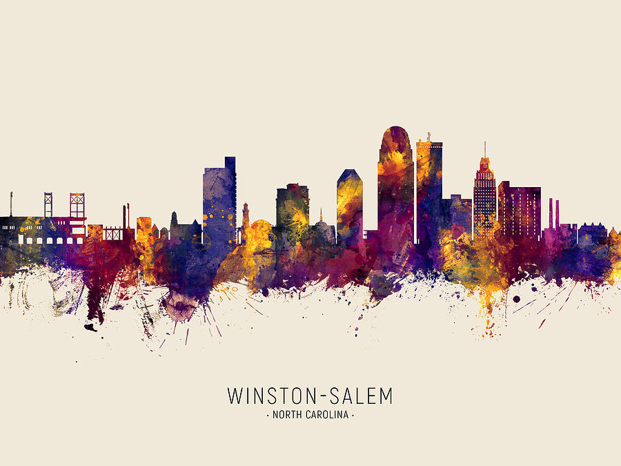 Winston-salem Digital Art - Winston-Salem North Carolina Skyline #24 by Michael Tompsett