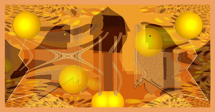2453 Fetish Geometric Composition Golden Abstract  Digital Art by Irmgard Schoendorf Welch
