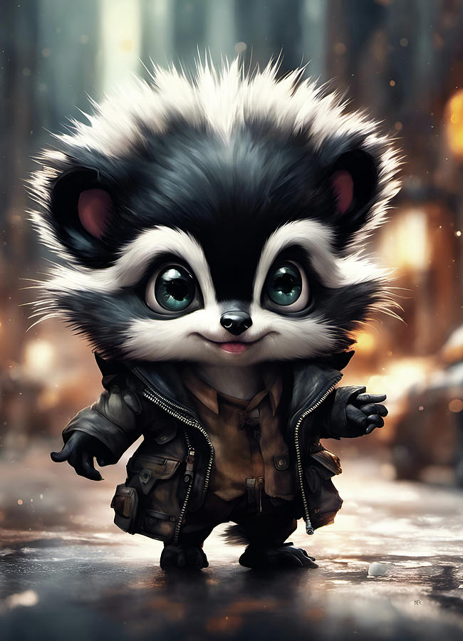 248-chibi Adorable Small Furry Skunk Wearing Street Clothes -3653pg Mixed Media by Donald Keith