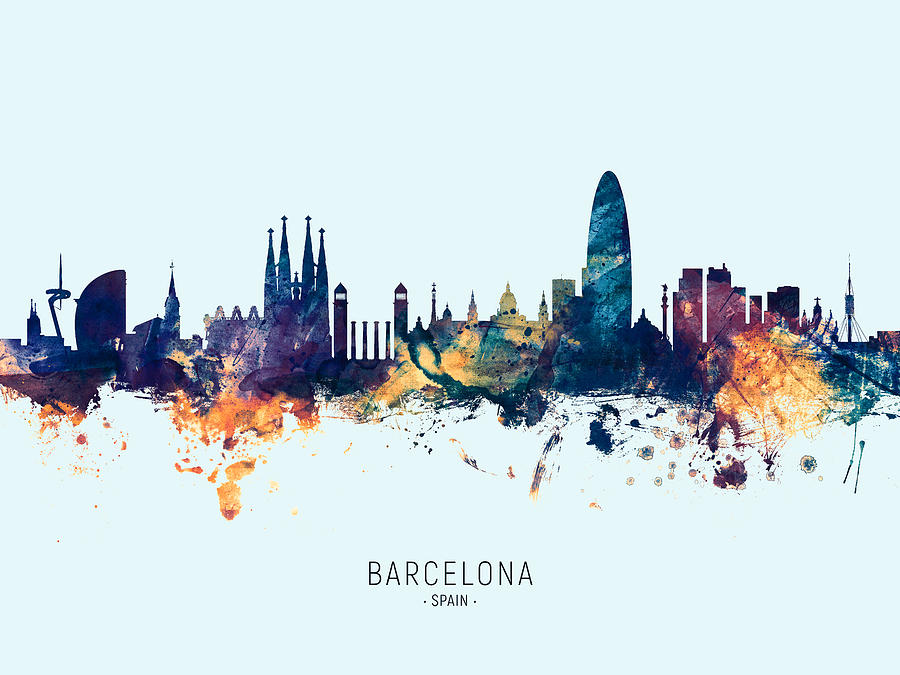 Barcelona Digital Art - Barcelona Spain Skyline #25 by Michael Tompsett