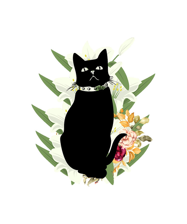 Black Cat With Flowers Digital Art by Johnson - Fine Art America