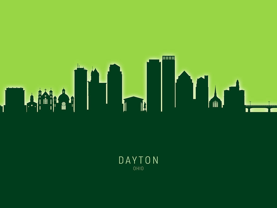 Skyline Digital Art - Dayton Ohio Skyline #25 by Michael Tompsett
