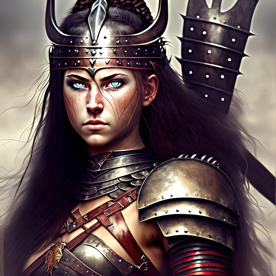 Female Warrior, Generative AI Illustration #26 Digital Art by Miroslav ...