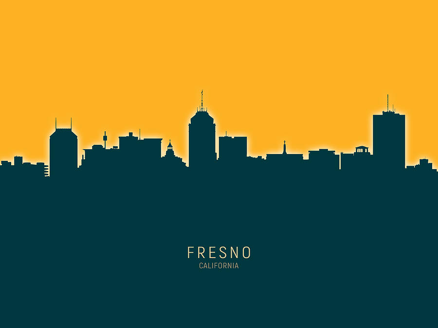 Fresno Digital Art - Fresno California Skyline #25 by Michael Tompsett