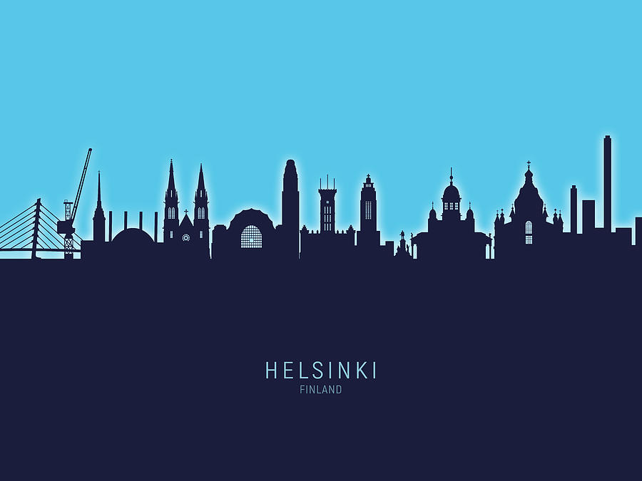 Skyline Digital Art - Helsinki Finland Skyline #25 by Michael Tompsett