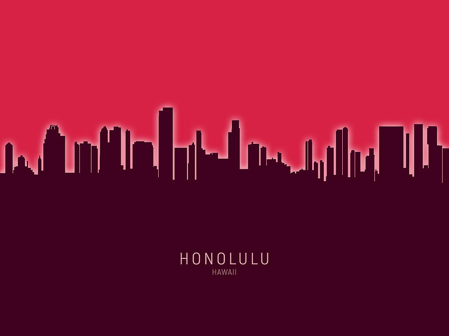 Honolulu Digital Art - Honolulu Hawaii Skyline #25 by Michael Tompsett
