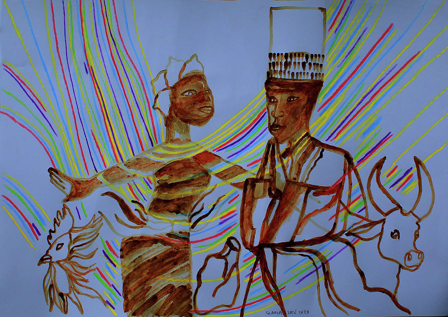Kintu and Nambi Nambi Looks Back #25 Painting by Gloria Ssali