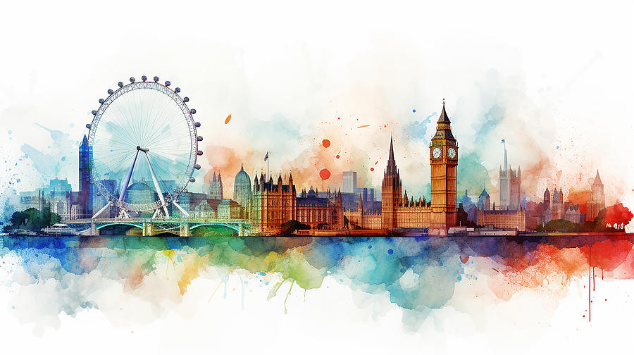 London Skyline Watercolour #26 Mixed Media