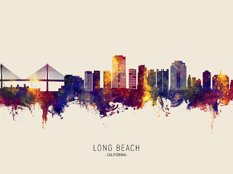 Long Beach Digital Art - Long Beach California Skyline #25 by Michael Tompsett
