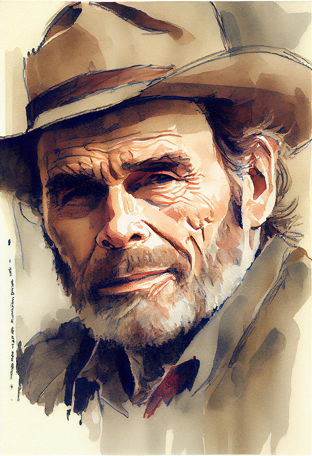 Merle Haggard Watercolour Mixed Media by Tim Hill - Fine Art America