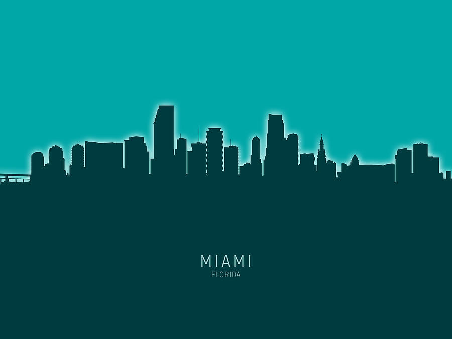 Miami Digital Art - Miami Florida Skyline #25 by Michael Tompsett